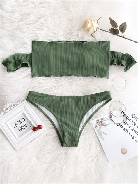Zaful Bikini Mujeres Traje De Ba O Sexi Bikini Volantes Acanalado