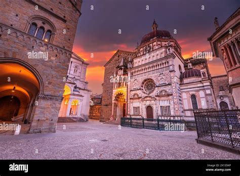 Bergamo Italy Capela Colleoni And Small Piazza Duomo Morning Lights