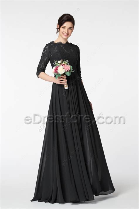 Black Modest Lds Bridesmaid Dresses With Sleeves Edresstore