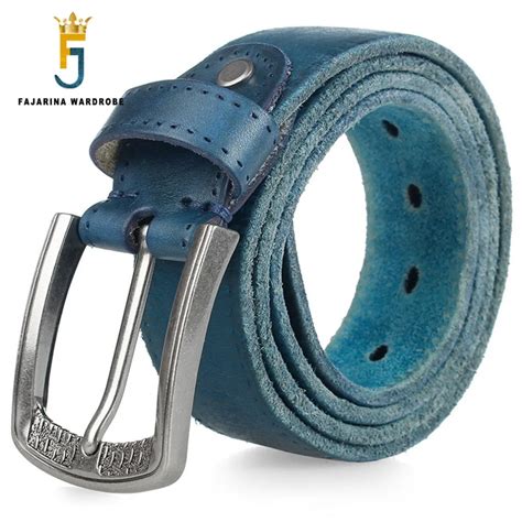 Fajarina Men S Quality Pin Buckle Metal Retro Belt Blue Dot Striped