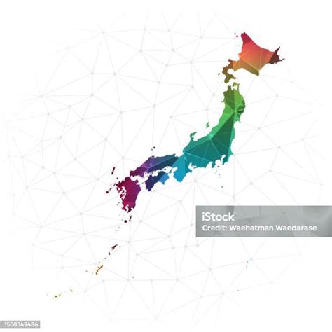 일본 지도 추상 다각형 벡터 그림 낮은 폴리 다채로운 스타일 그라데이션 그래픽 0명에 대한 스톡 벡터 아트 및 기타 이미지