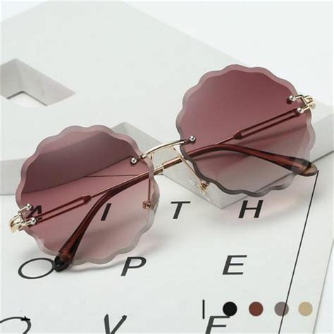 Womens Flowers Frameless Sunglasses Personalized Plum Shaped Glasses