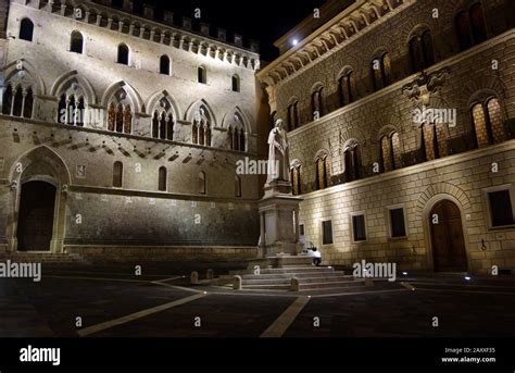 Siena By Night Headquarters Of Banca Monte Dei Paschi Di Siena Piazza