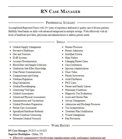 Rn Case Manager Resume Example