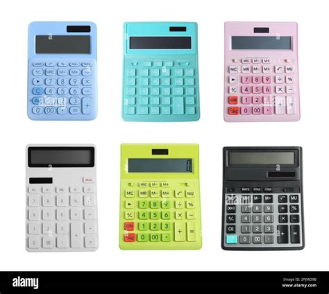 set   calculators  white background stock photo alamy