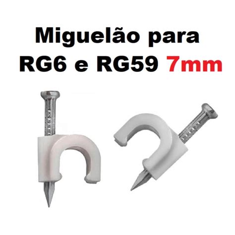 Kit 100 Peças Grampo Miguelão 7mm Fixa Fio Cabo Coaxial RG6 RG59 Branco