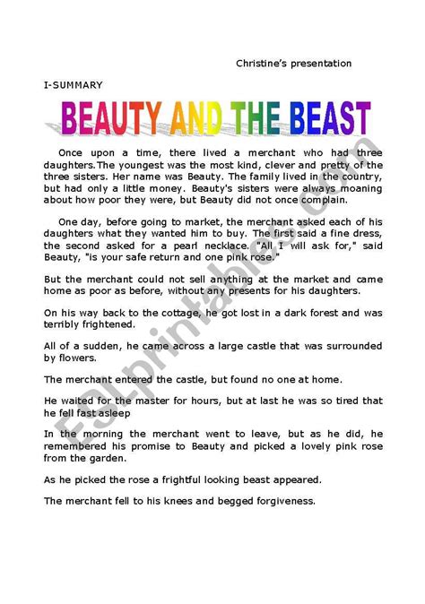 story: Beauty and the Beast - ESL worksheet by 1105