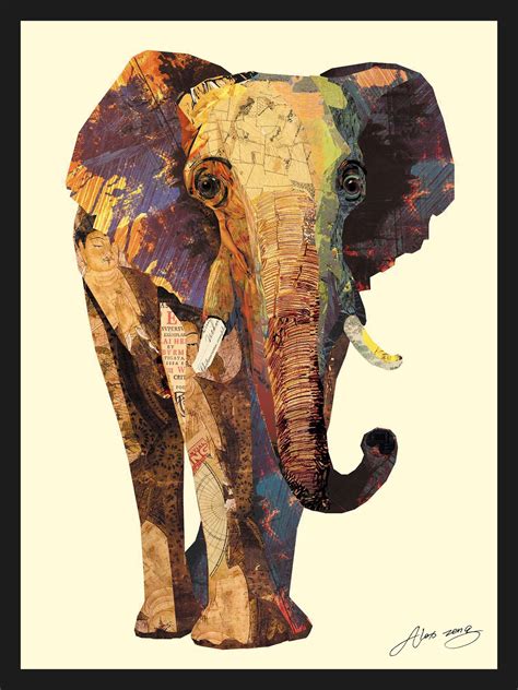 Empire Art Direct Elephant Original Dimensional Collage Hand Signed