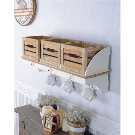 cuier de perete din lemn masiv cu alb cu bej