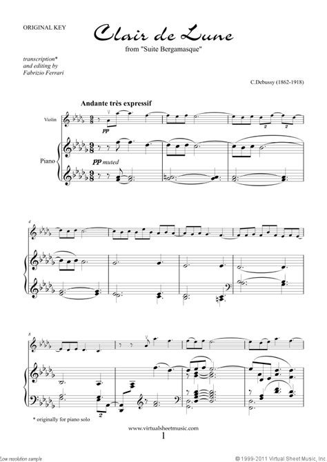 Debussy Clair De Lune Sheet Music For Violin And Piano PDF