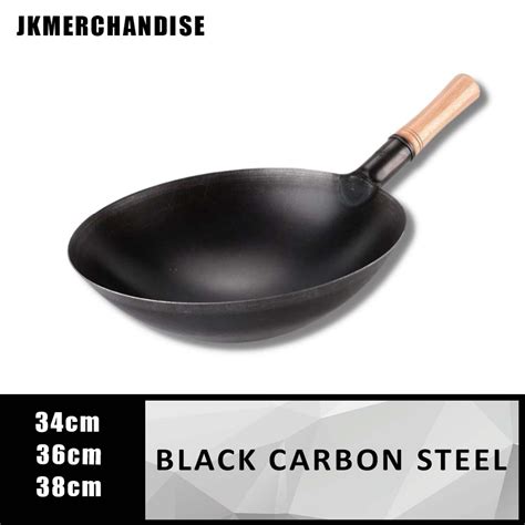 Wok Non Stick Black Carbon Steel Wok Pan Heavy Duty Authentic Chinese