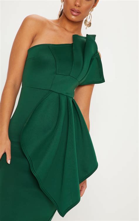 Emerald Green One Shoulder Midi Dress Prettylittlething Usa