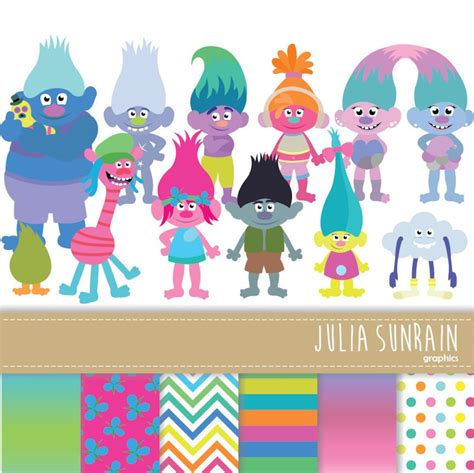 Trolls Clipart Vector And Digital Scrapbooking Papers Set Instant