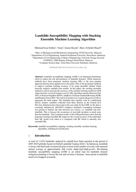 PDF Landslide Susceptibility Mapping With Stacking Ensemble Machine