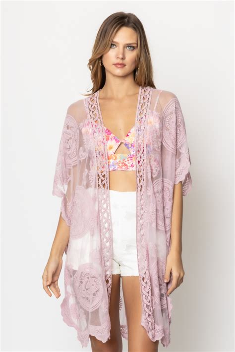 Wholesale Wave Lace Kimono Cover Up Pink