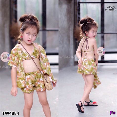 4884 Set 3 ชน ไซสเดก 3 5ขวบน bikini ลายสปรด งานดคะ มเสอคลม เซตนนารกมาๆกคะ