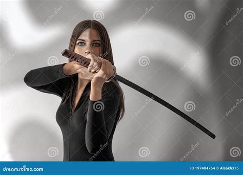 Female Samurai Holding Katana Stock Photography Cartoondealer