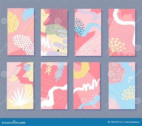 Set Of Story Template Collection With Abstract Hand Drawn Elements