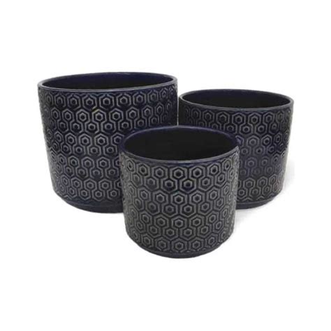 Pot Blue With Hexagon Pattern Indigo Garden Centre