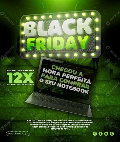 Black Friday Flyer With Laptop And Green Background