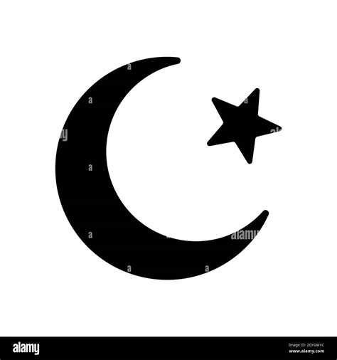 Crescent Moon With Star Icon Religious Symbol Of Islam Vector Illustration Black Flat Icon