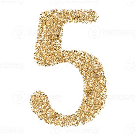 Gold Glitter Number 5 47504320 PNG