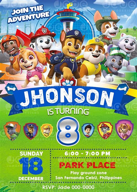 Paw Patrol Digital Birthday Invitation design - Jamakodesigns