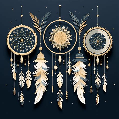 Premium Photo A Set Of Feathers Dreamcatchers Moon Paper Lanterns