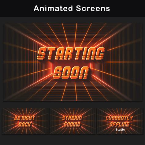 Animated Retro Twitch Overlays Pack Orange Stream Package Alerts Screens Webcam Panels