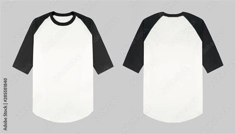 Set Of Raglan T Shirt In Front And Back View Isolated On Background Blank Plain Raglan 34