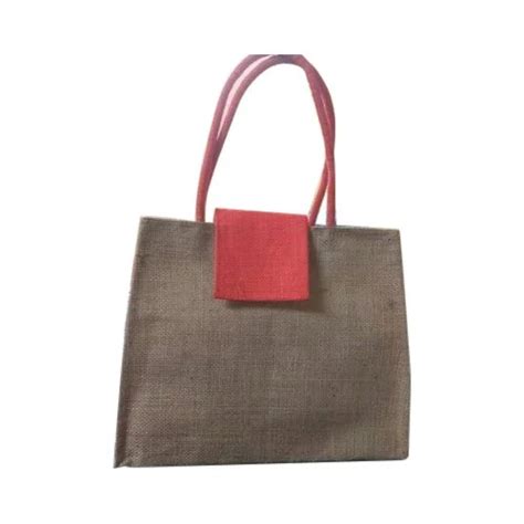 Plain Dark Khaki Base Loop Handle Jute Lunch Bag Size Dimension