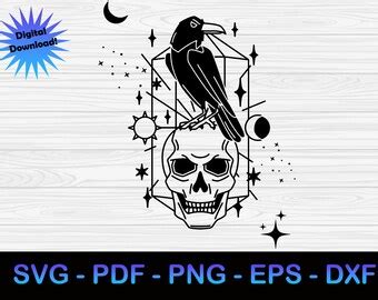 Raven On Skull Full Moon Svg Skull Svg Raven Full Moon Svg Etsy Canada