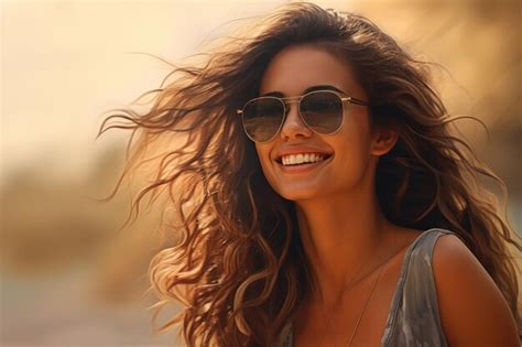 Premium Photo Happy Woman Wearing Sunglasses At The Beach Front