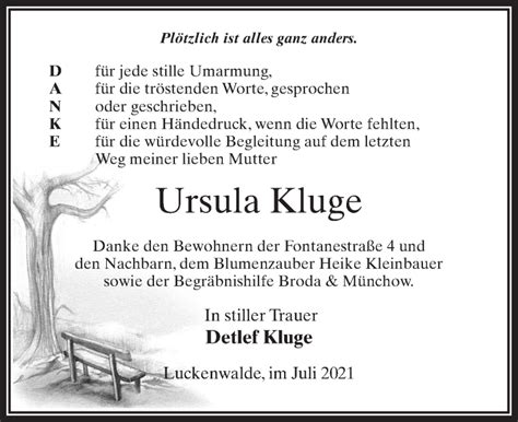 Traueranzeigen Von Ursula Kluge Trauer Anzeigen De