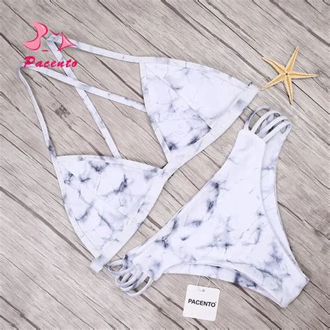 Pacento Bikinis Set Print Swimwear Women White Bikini Set Cross Strappy