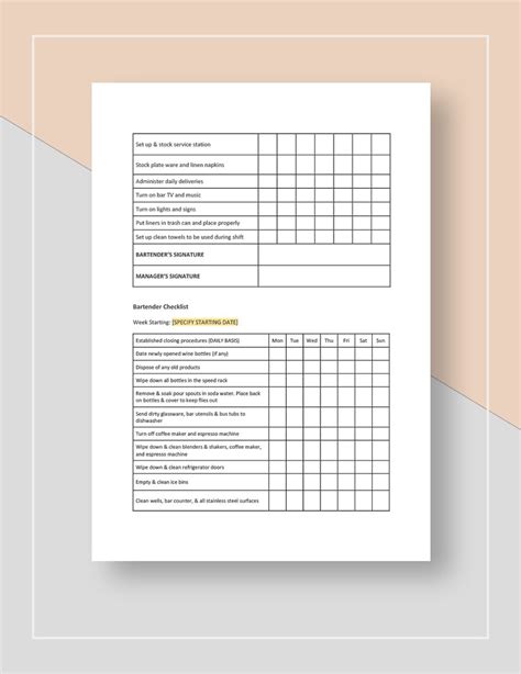 Bar Opening Checklist Template Prntbl Concejomunicipaldechinu Gov Co