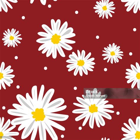 Cute Seamless Pattern Of White Daisies Flower In Doodle Style And Tiny