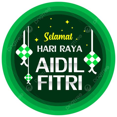 Selamat Hari Raya Aidil Fitri Etiqueta Verde Diseño Plano Png Hari