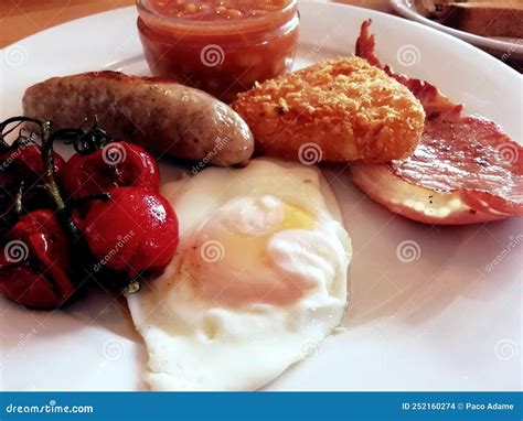 English Breakfast Hash Brown Potatoes Sunnyside Egg Bacon Fresh