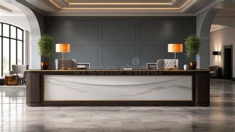 Modern Luxury Hotel Reception Counter Desk Stock Illustration