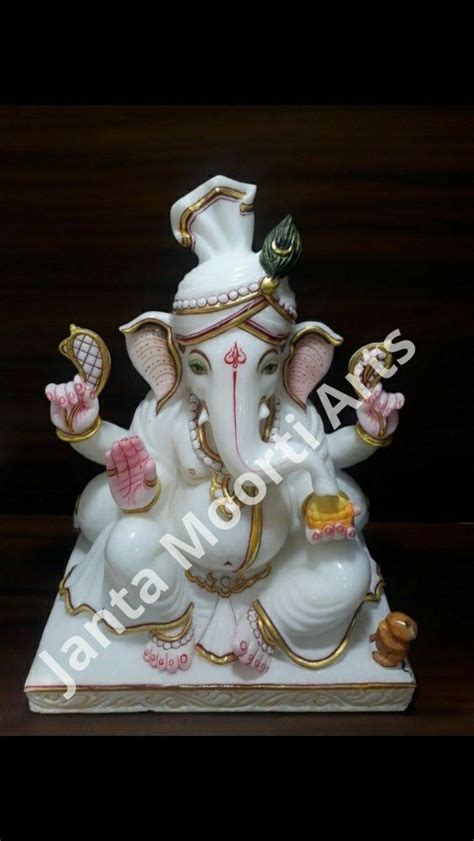 Polished Ganesh Statues White Marble Ganpati Murti Size Minimum 12