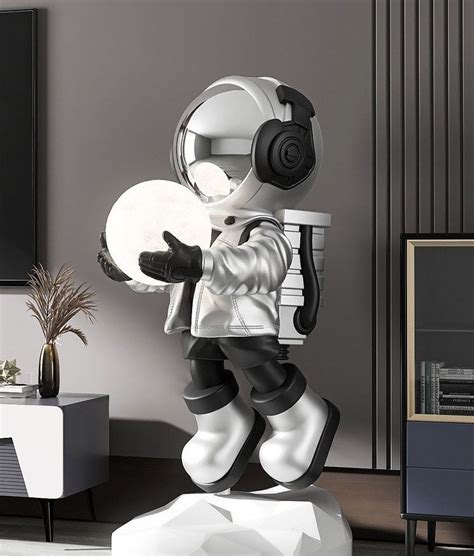 Astronaut Sculpture With Moon Light Large Floor Figure Statue