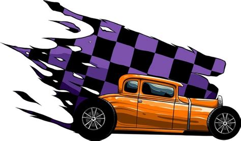 Premium Vector Illustration Of Hot Rod Car With Race Flag