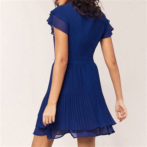 Rich Blue Chiffon Pleated Skater Dress Brandalley