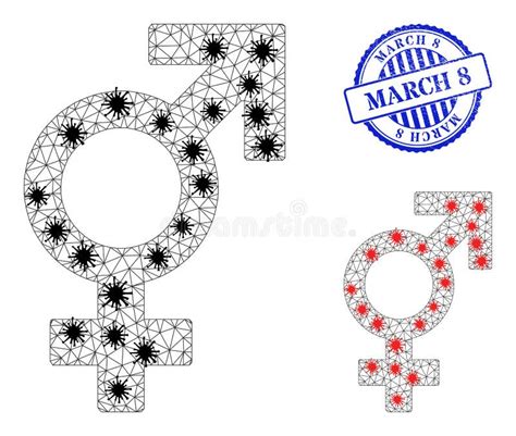 Polygonale Mesh Sex Symbol Piktogramme Mit Pathogen Zentren Und Not Runde Marsch 8 Stempel