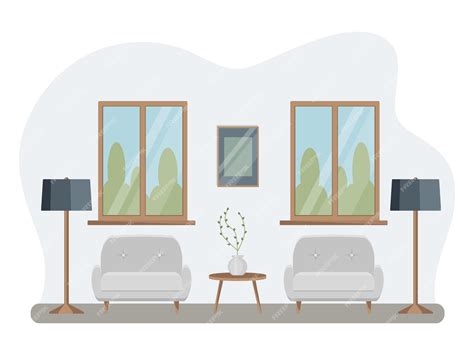 Premium Vector Interior Of The Living Room With Furniture Flat Cartoon Style Vector Illustration