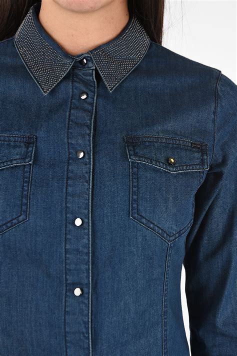 Armani Armani Jeans Denim Shirt With Rhinestone Embellished Collar