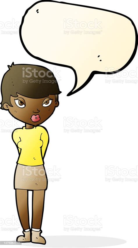 Cartoon Shy Woman With Speech Bubble Stock Illustration Download Image Now Adult Art