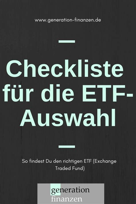 Checkliste für Auswahl von Exchange Traded Funds ETFs So findest