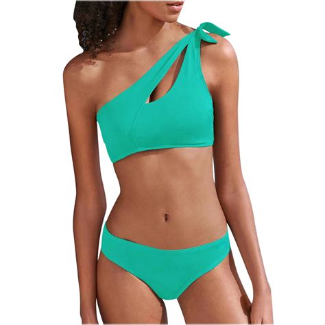 Ersazi Bikinis For Women Women Solid With Chest Pad Without Underwire Bikini Two Shoulder Split